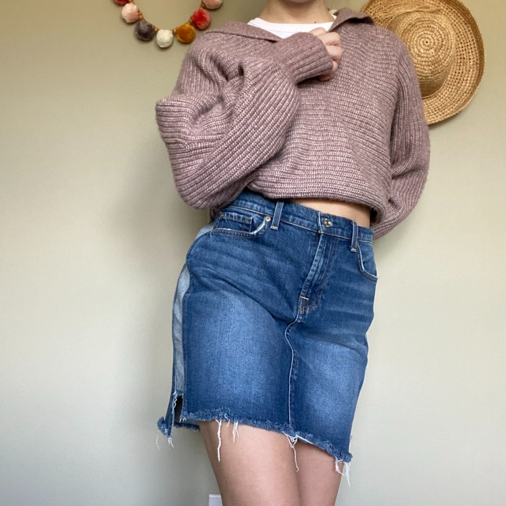 7 For All Mankind Raw Step Hem Denim TwoToned Mini Skirt